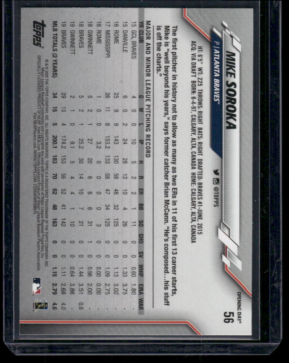 2020 Topps Opening Day Mike Soroka #56 Baseball