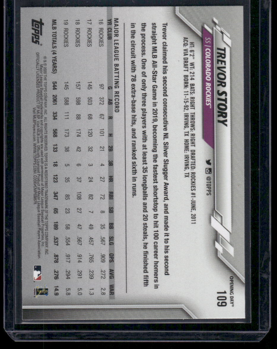 2020 Topps Opening Day Trevor Story #109 / Baseball