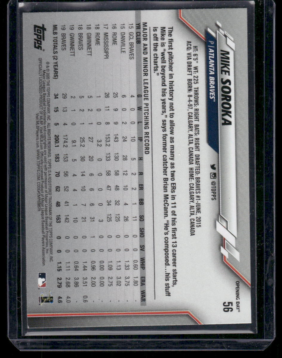 2020 Topps Opening Day Mike Soroka #56 Baseball