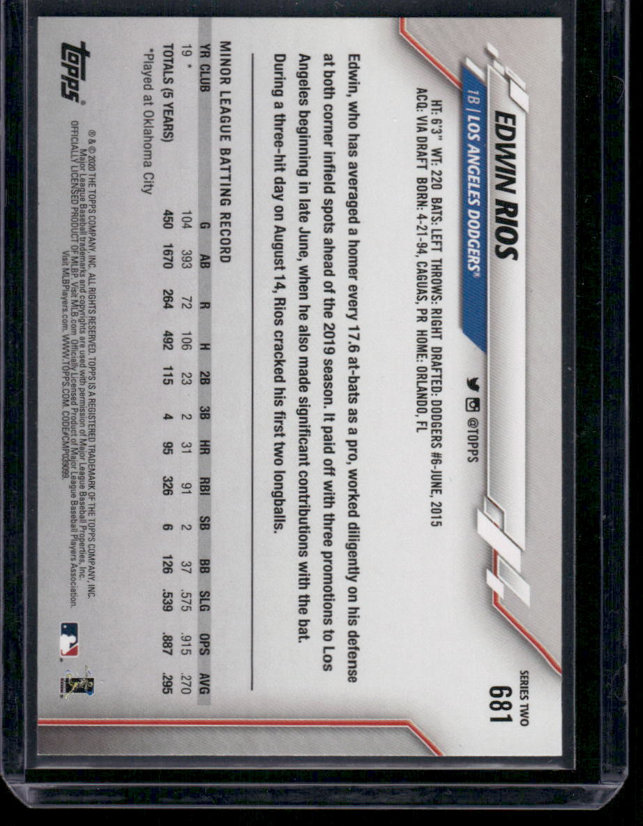 2020 Topps Edwin Rios #681 RC Baseball