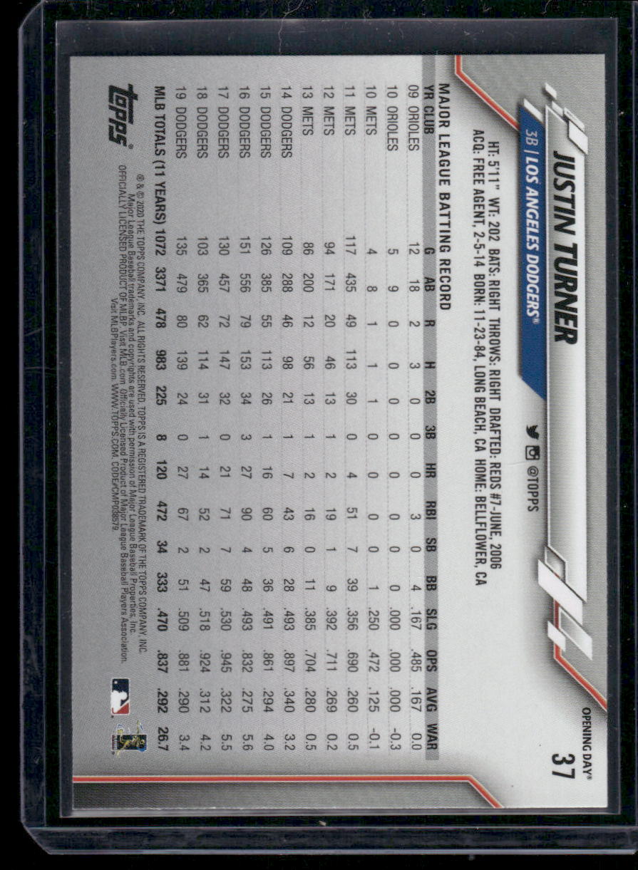2020 Topps Opening Day Justin Turner #37 Baseball