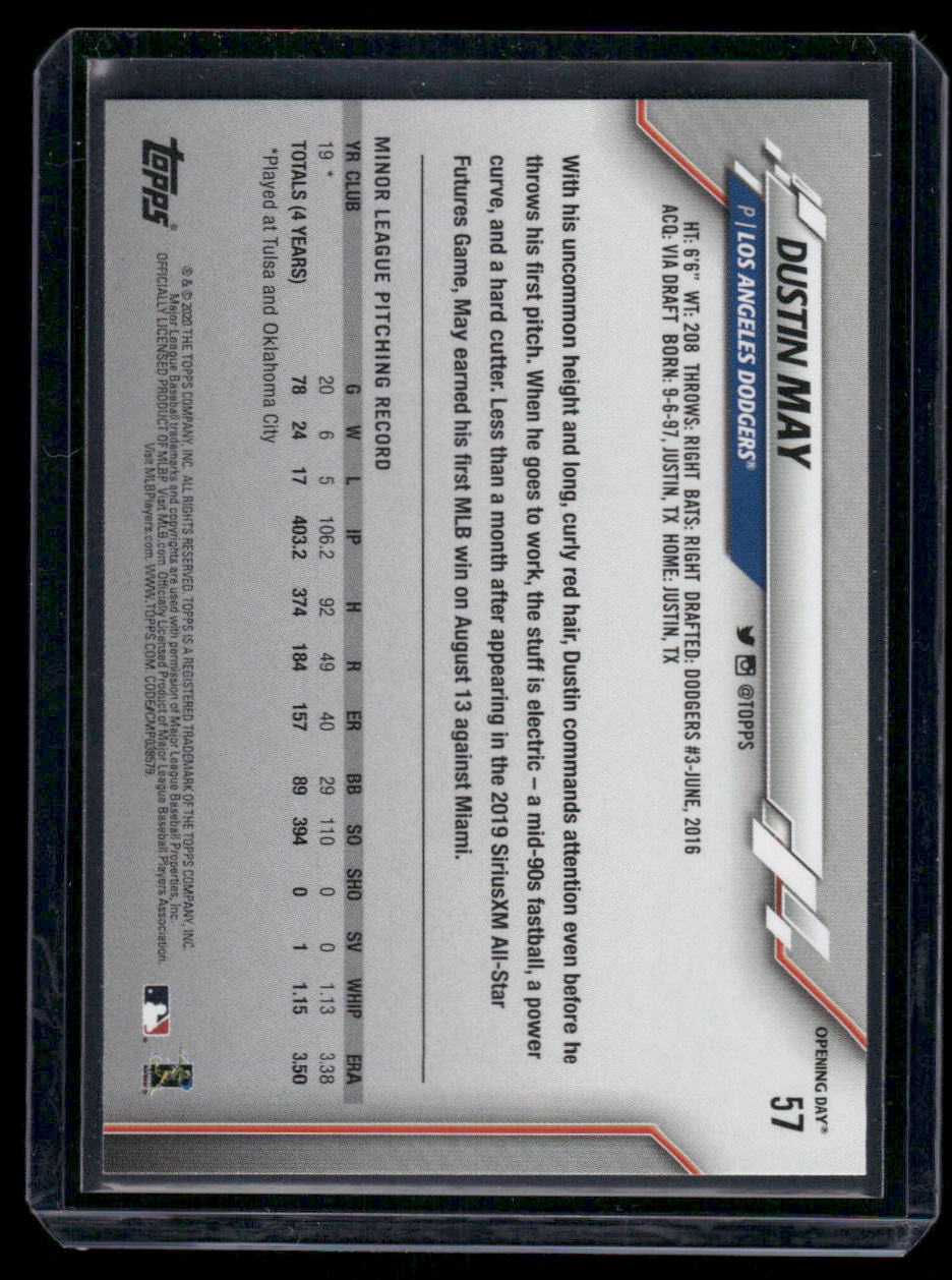 2020 Topps Opening Day Dustin May #57 RC Baseball