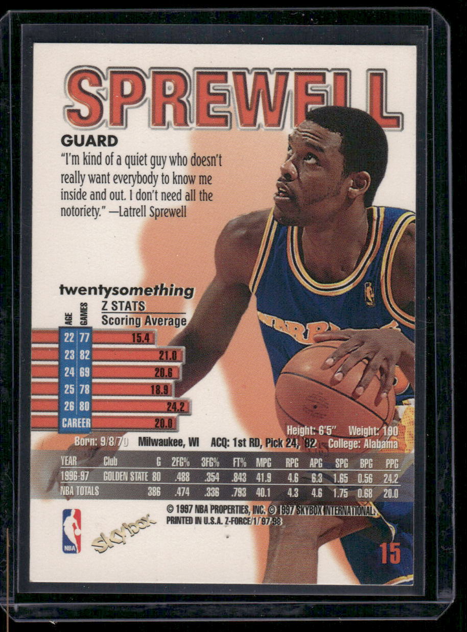 1997-98 Skybox Z-Force Latrell Sprewell #15 Basketball