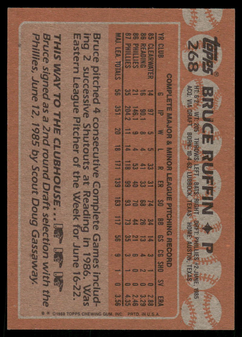 1988 Topps Bruce Ruffin #268 Baseball