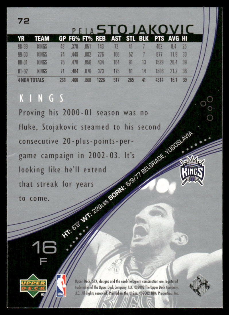 2002-03 Upper Deck Peja Stojakovic #72 Basketball