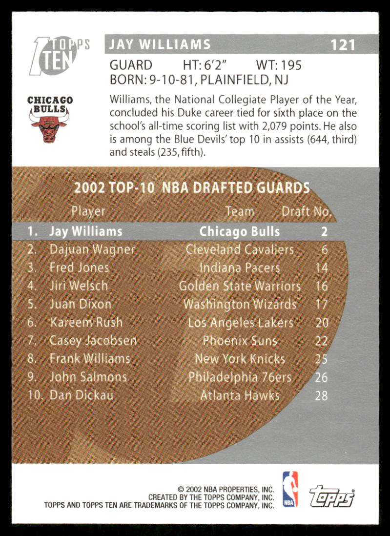 2002 Topps Ten Jay Williams #121 Basketball