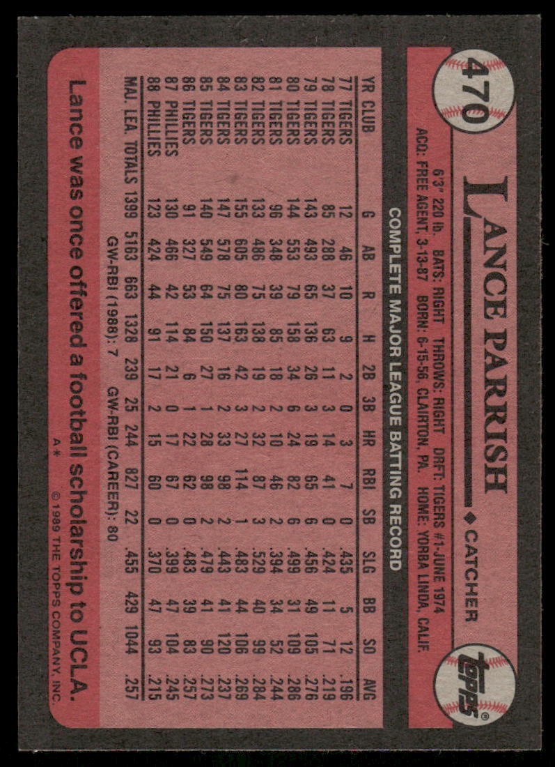 1989 Topps Lance Parrish #470 Baseball