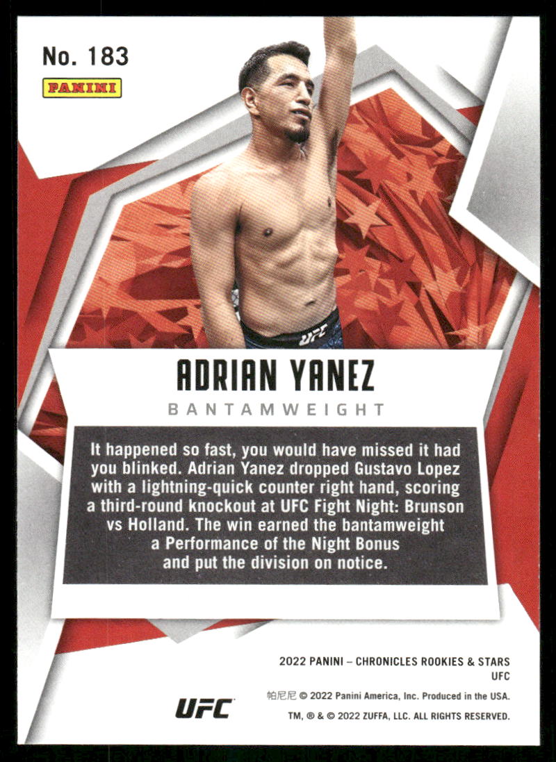 2022 Panini Chronicles Rookies & Stars Adrian Yanez #183 RC (MMA)