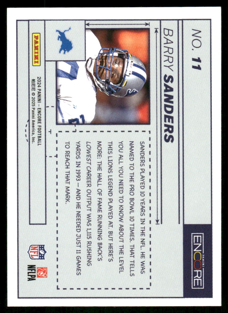 2025 Pinnacle ENCORE Barry Sanders #11 Football