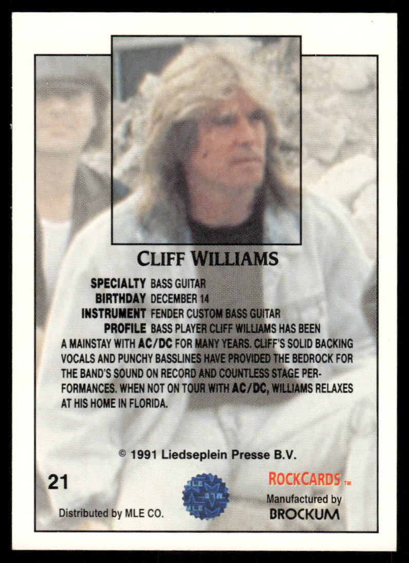 1991 Brockum RockCards Cliff Williams #21