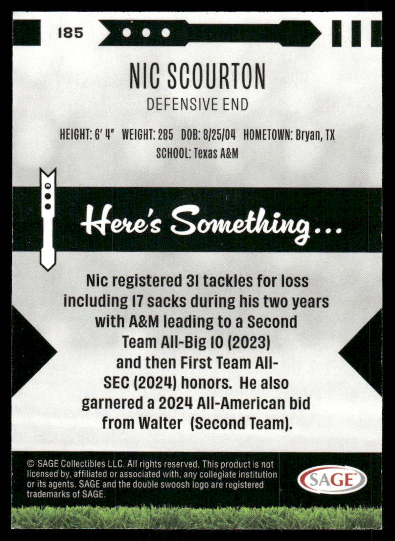 2024 SAGE Nic Scourton #185 Football