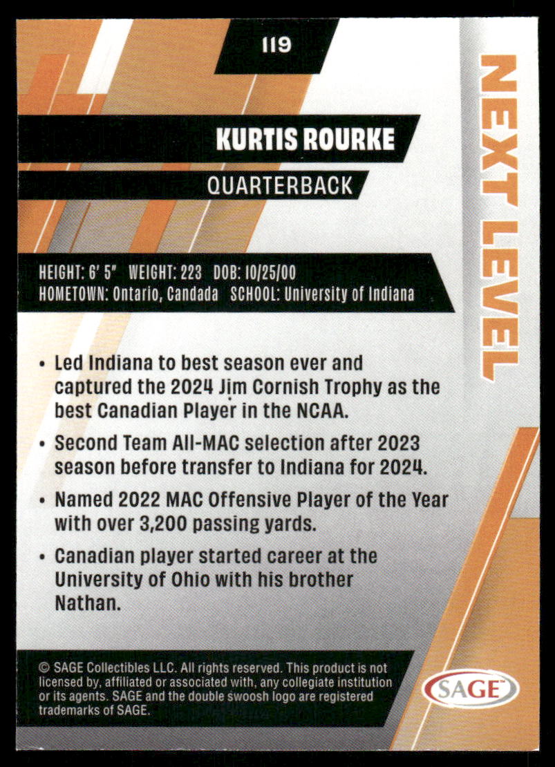 2022 Sage Next Level Kurtis Rourke #119 Football
