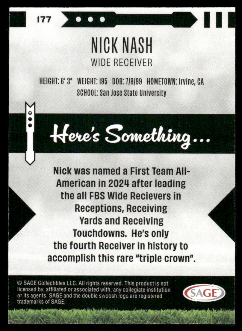 2021 SAGE Nick Nash #177 Football
