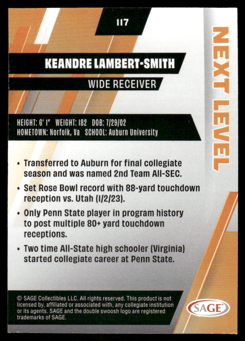2024 Sage Next Level Keandre Lambert-Smith #117 Football
