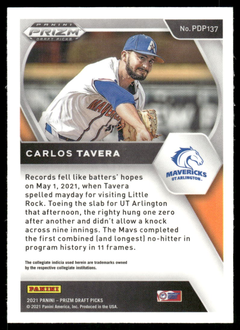 2021 Panini Prizm Draft Picks Carlos Tavera #PDP137 Baseball