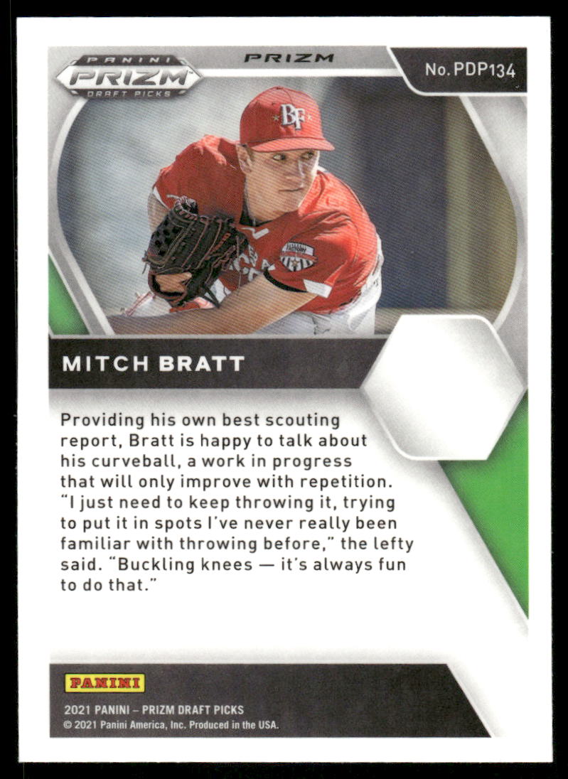 2021 Panini Prizm Draft Picks Mitch Bratt #PDP134 Green Baseball