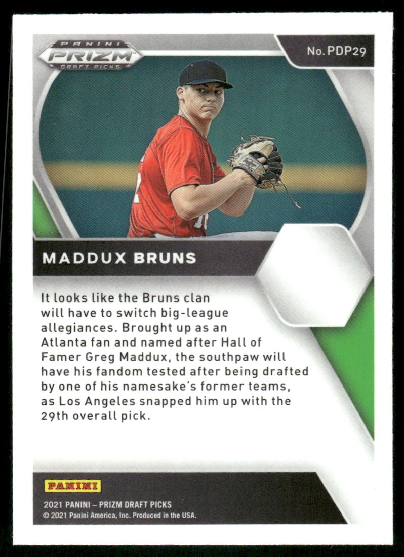 2021 Panini Prizm Draft Picks Maddux Bruns #PDP29 Baseball