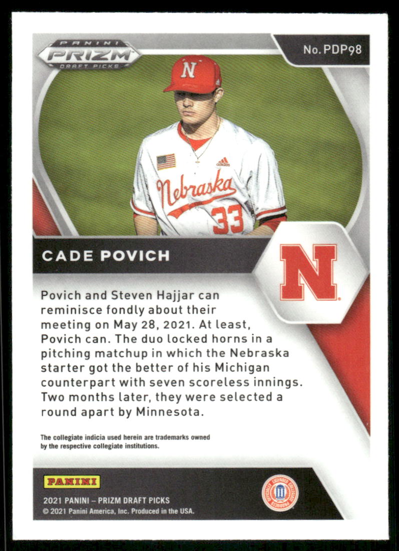2021 Panini Prizm Draft Picks Cade Povich #PDP98 Baseball