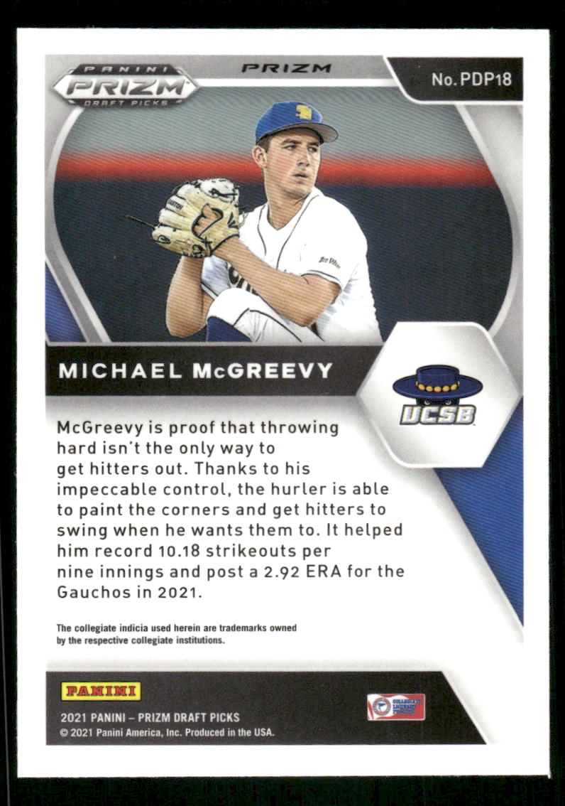 2021 Panini Prizm Draft Picks Michael McGreevy #PDP18 Green Baseball