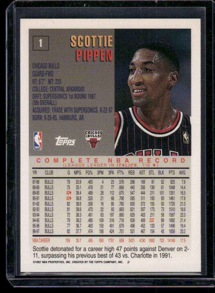 1997 Topps Scottie Pippen #1 Basketball