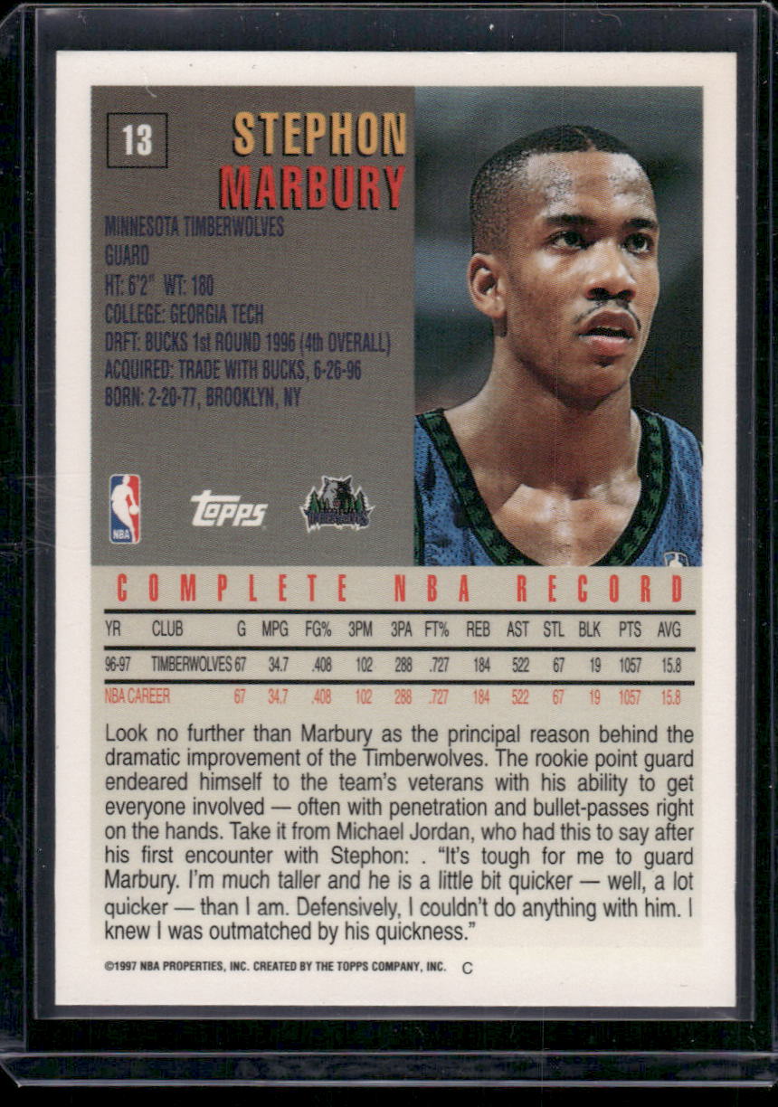 1997 Topps Stephon Marbury #13 Basketball