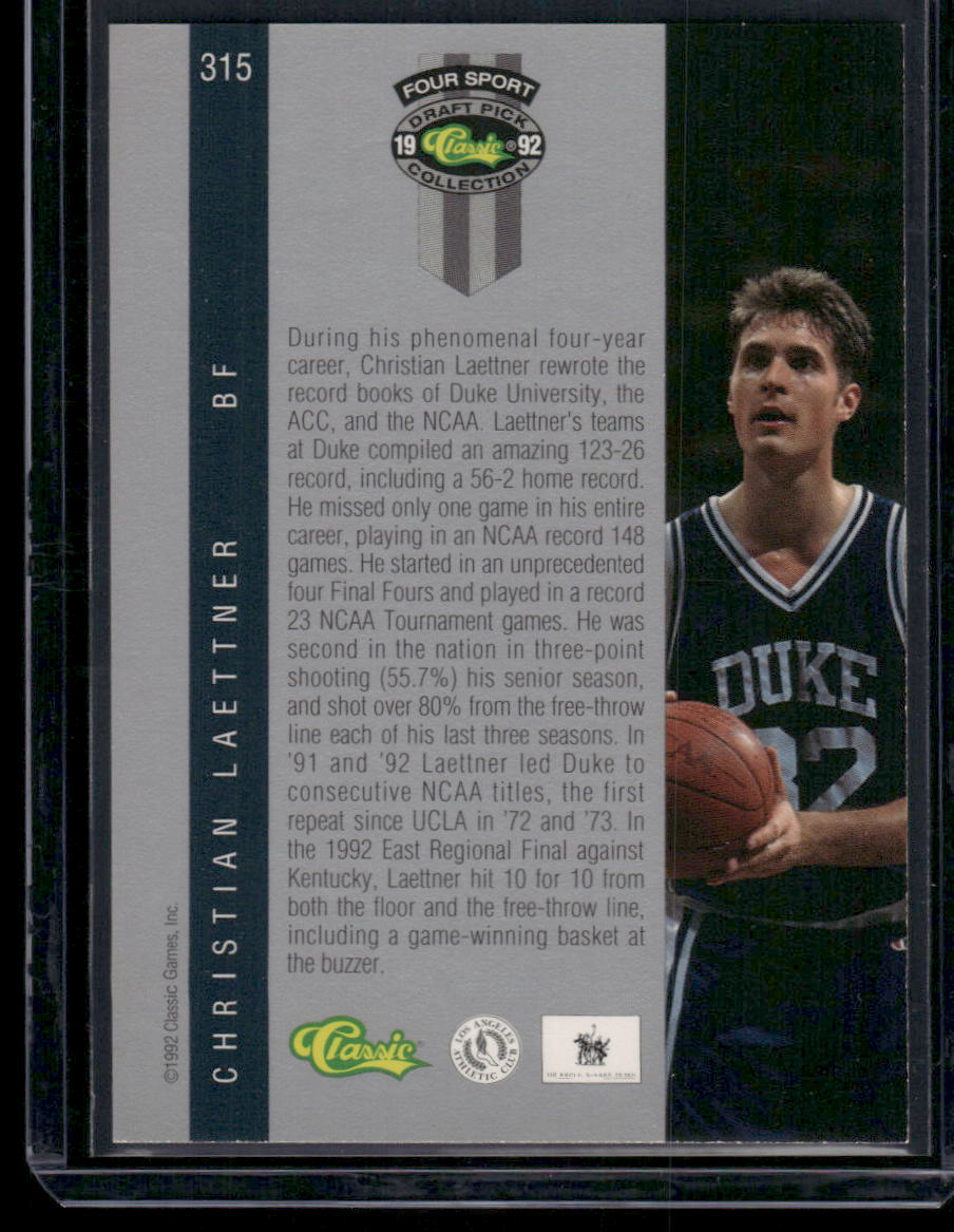 1992 Classic Four Sport Collection Christian Laettner #315 Basketball