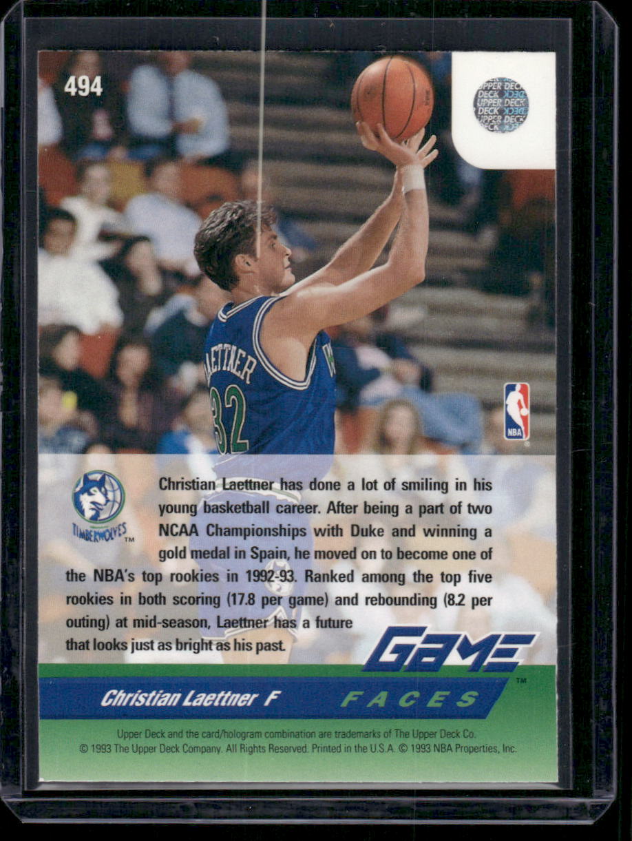 1993 Upper Deck Game Faces Christian Laettner #494 Basketball