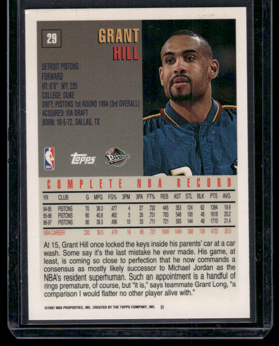 1997 Topps Stadium Club Grant Hill #29 Basketball