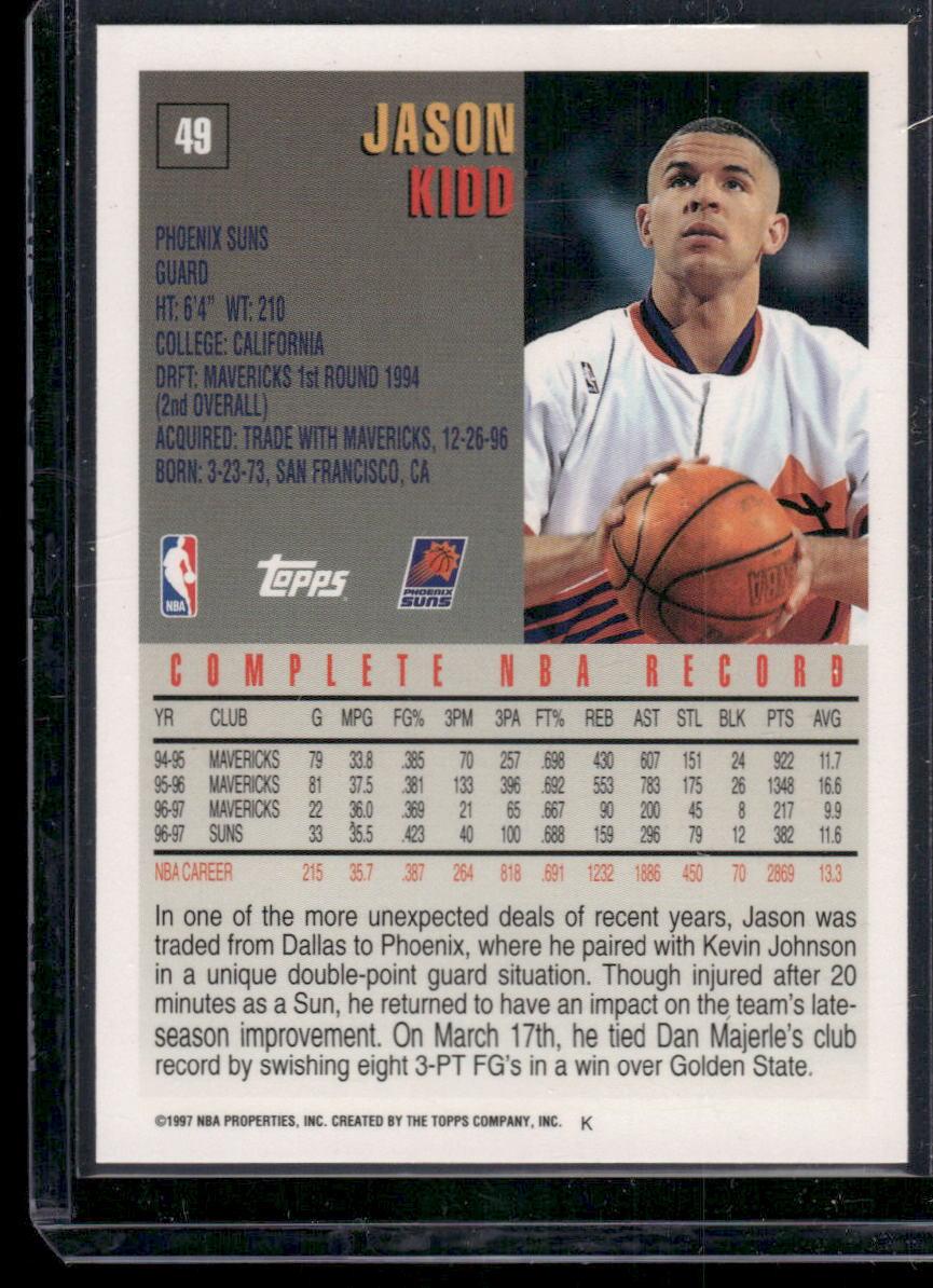1997 Topps Jason Kidd #49 Basketball