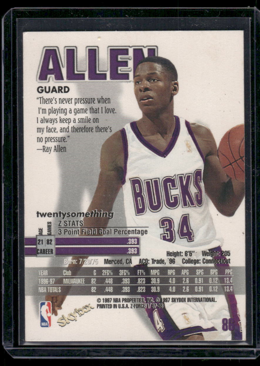 1997 SkyBox Z-Force Ray Allen #86 Basketball