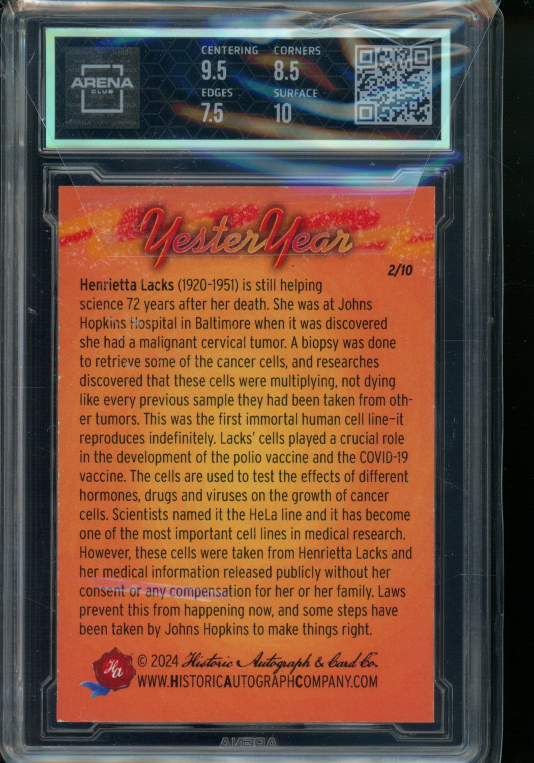 2024 Historic Autographs YesterYear Henrietta Lacks 2/10 #61 Arena Club 8