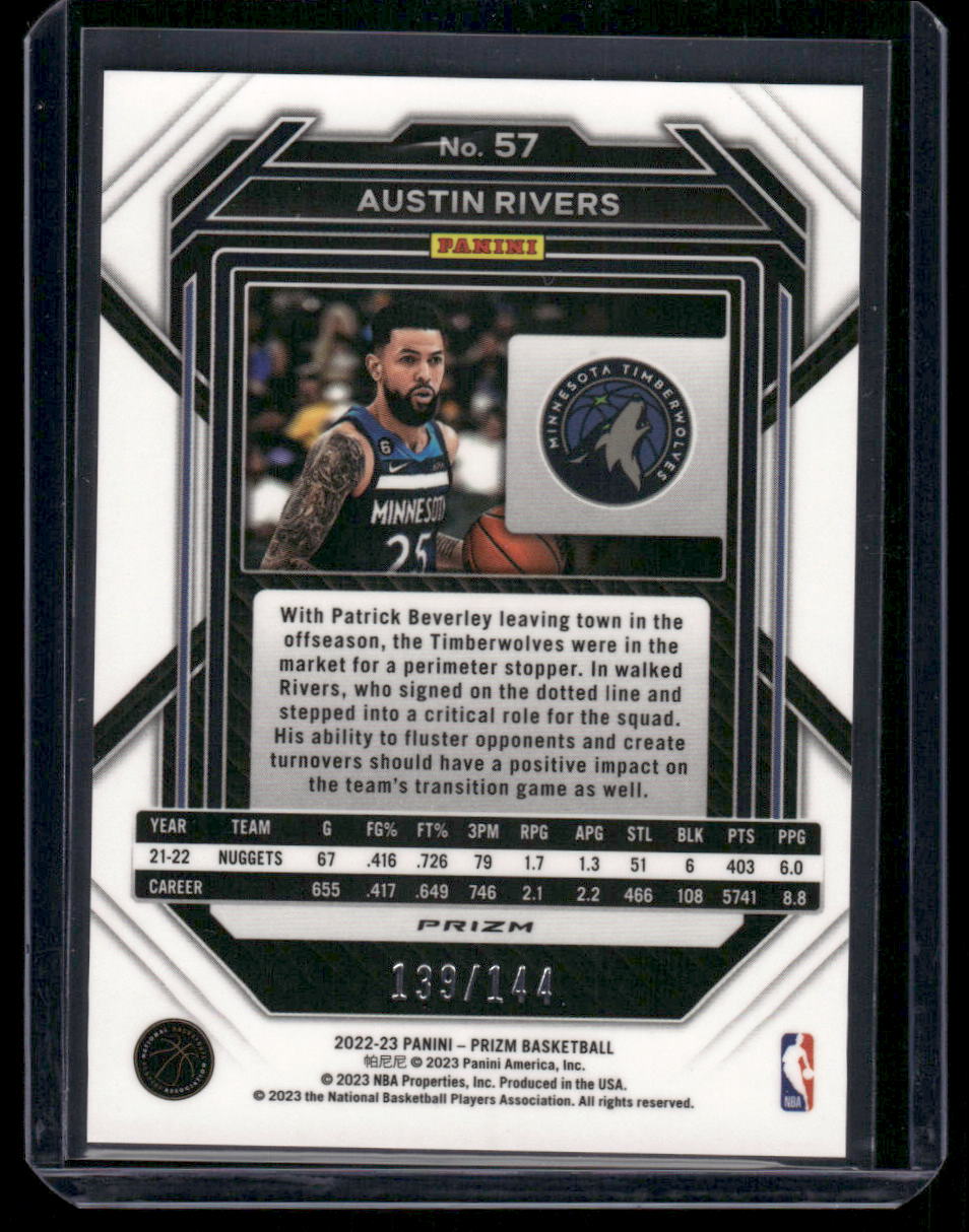 2022-23 Panini Prizm Basketball Austin Rivers #57 Blue 139/144 Sparkle