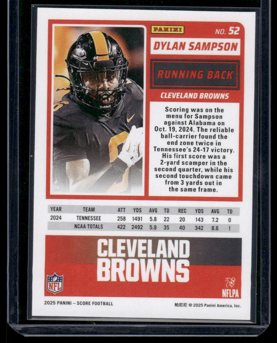 2025 Panini Score Rookie Dylan Sampson #52 RC Football
