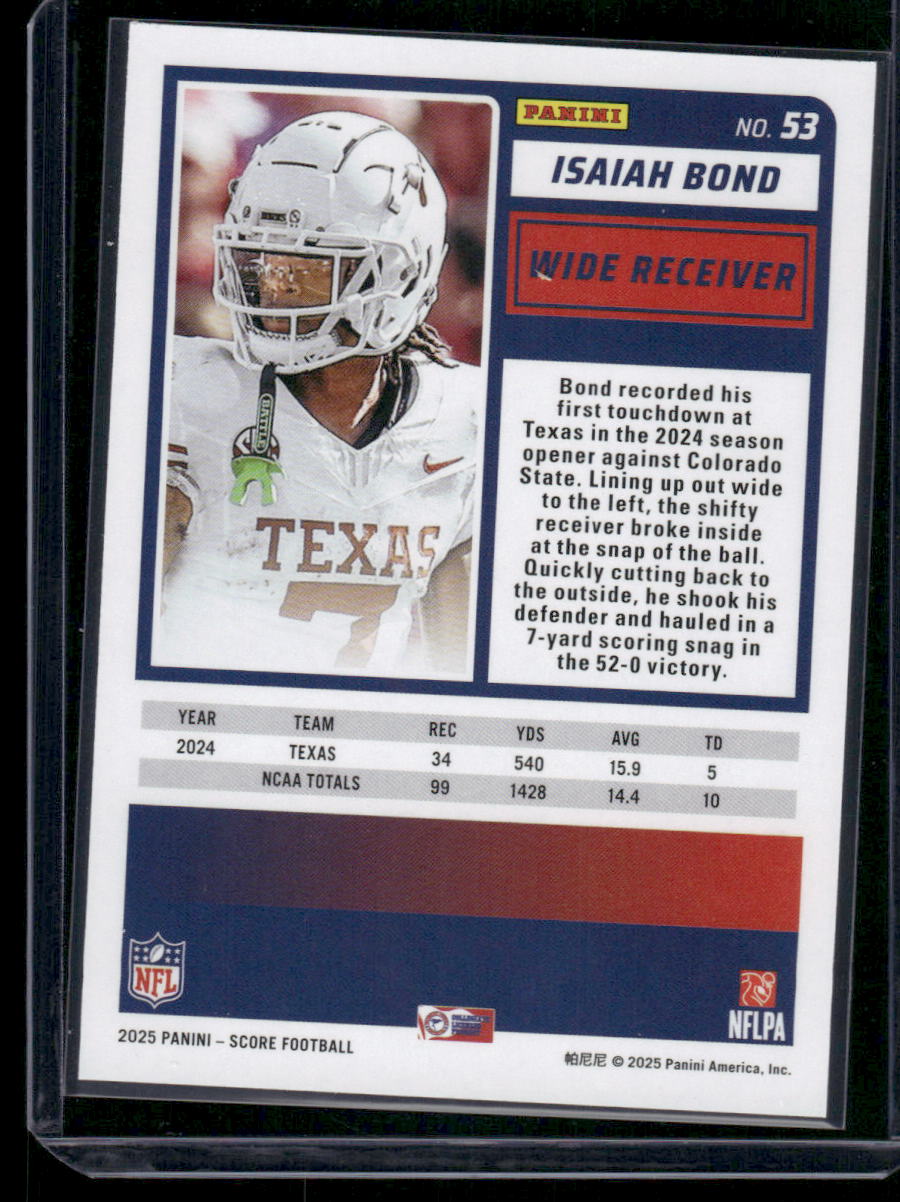 2025 Panini Score Isaiah Bond #53 RC Football