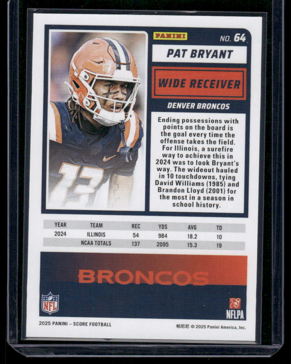 2025 Panini Score Rookie Pat Bryant #64 RC Football