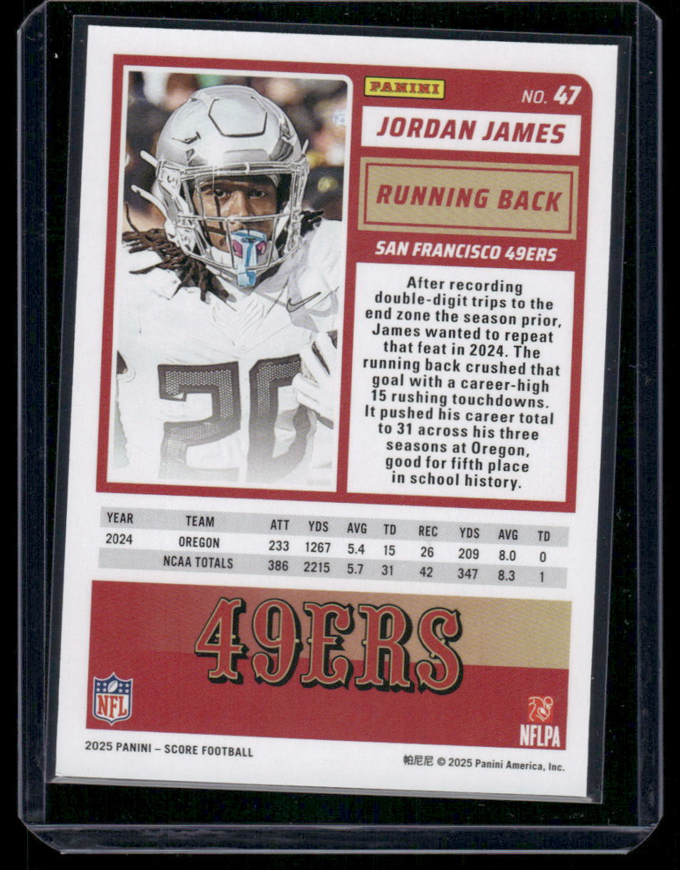 2025 Panini Score Rookie Jordan James #47 RC Football