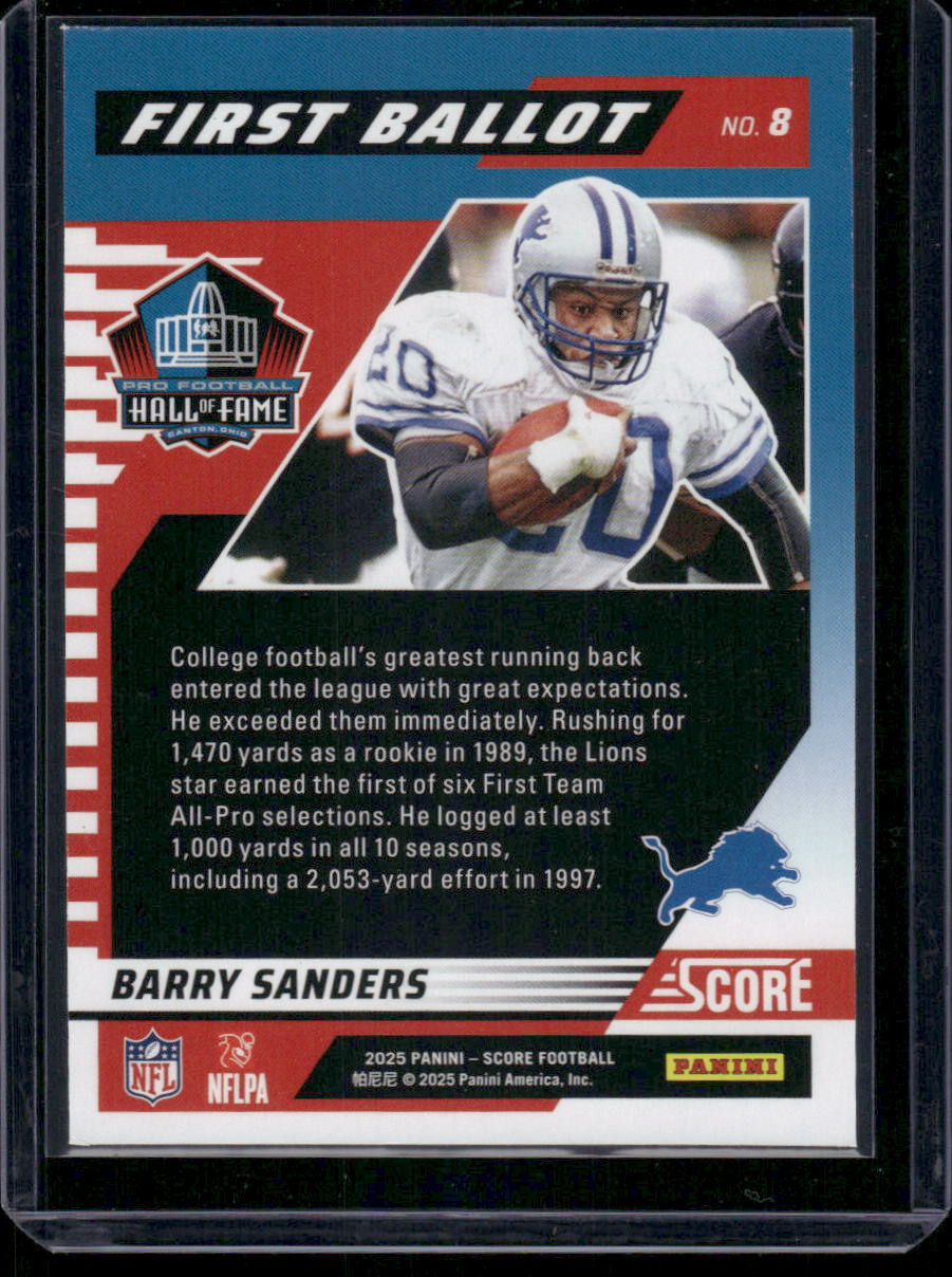 2025 Panini Score First Ballot Barry Sanders #8 Football