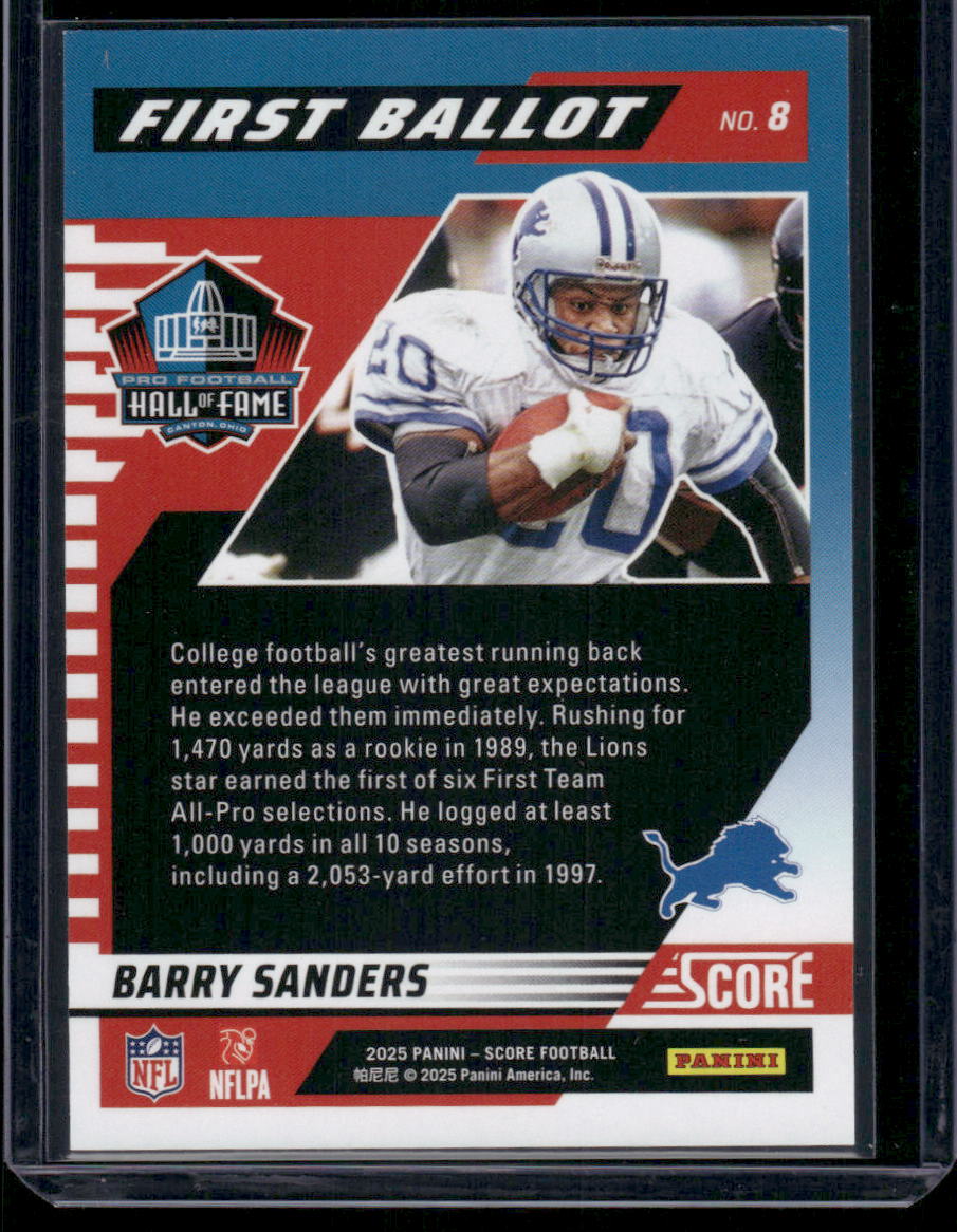 2025 Panini Score First Ballot Barry Sanders #8 Football