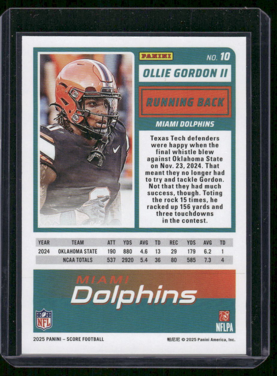 2025 Panini Score Rookie Ollie Gordon II #10 RC Football