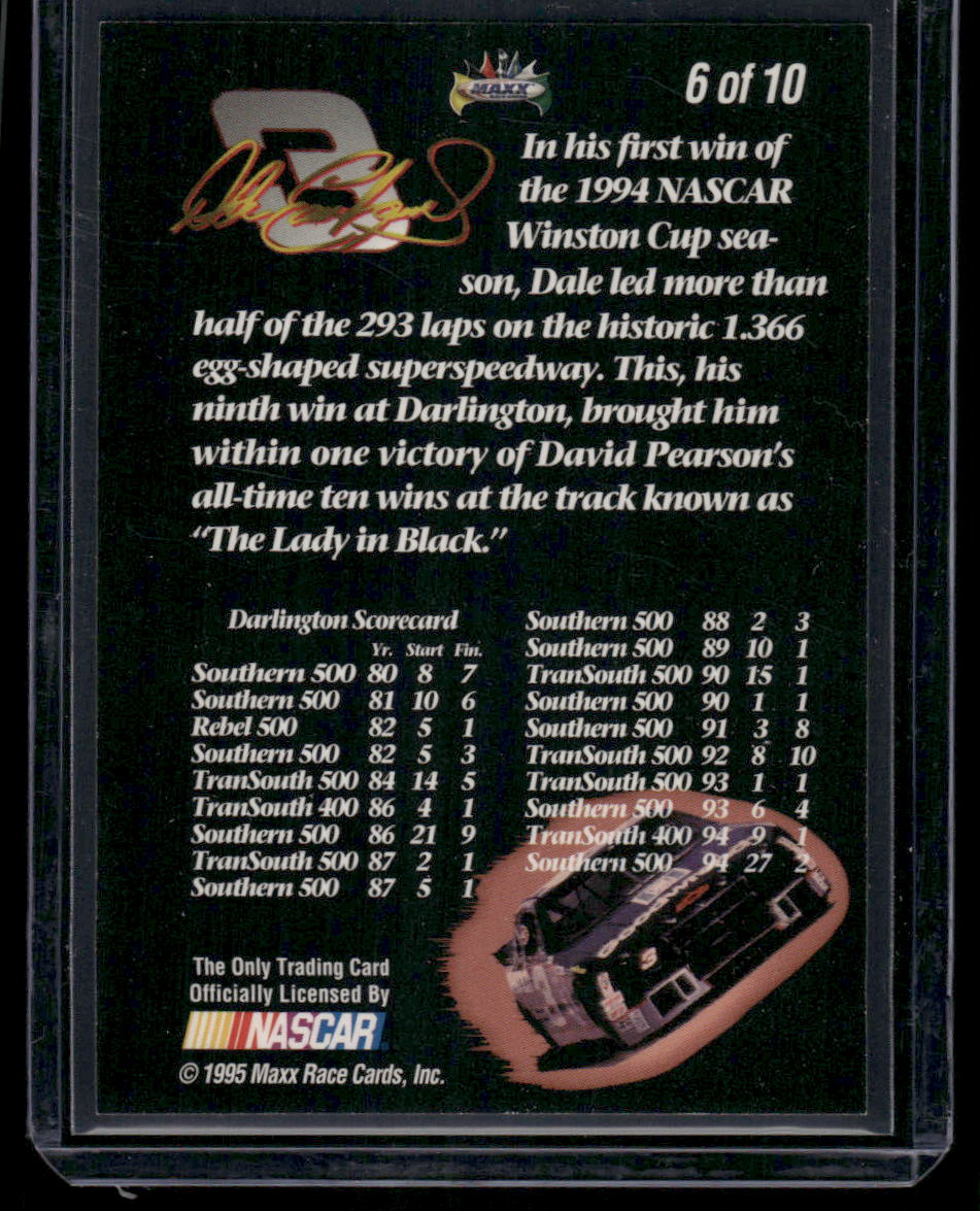1995 Maxx Dale Earnhardt #6 of 10 Auto Racing