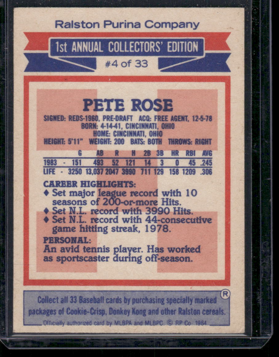 1984 Topps Ralston Purina 1st Annual Collectors' Edition Pete Rose #4 Baseball