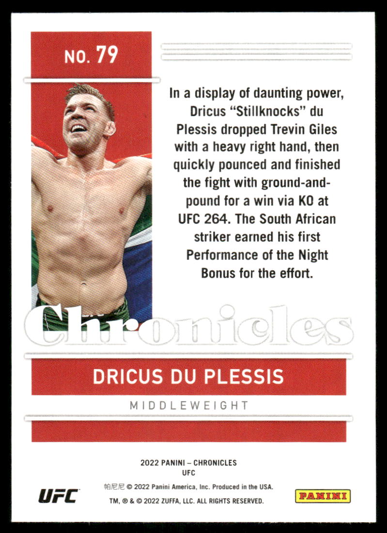 2022 Panini Chronicles UFC Dricus Du Plessis #79 RC Mixed Martial Arts (MMA)