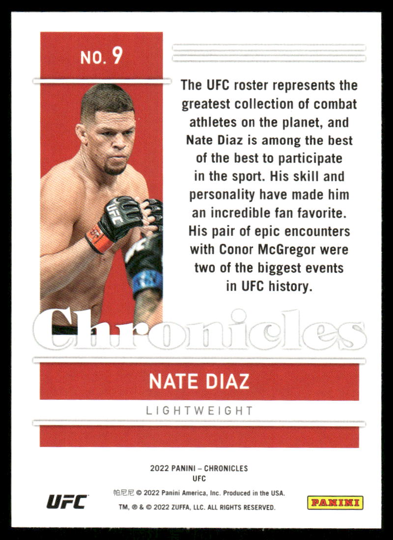 2022 Panini Chronicles Nate Diaz #9 Mixed Martial Arts (MMA)