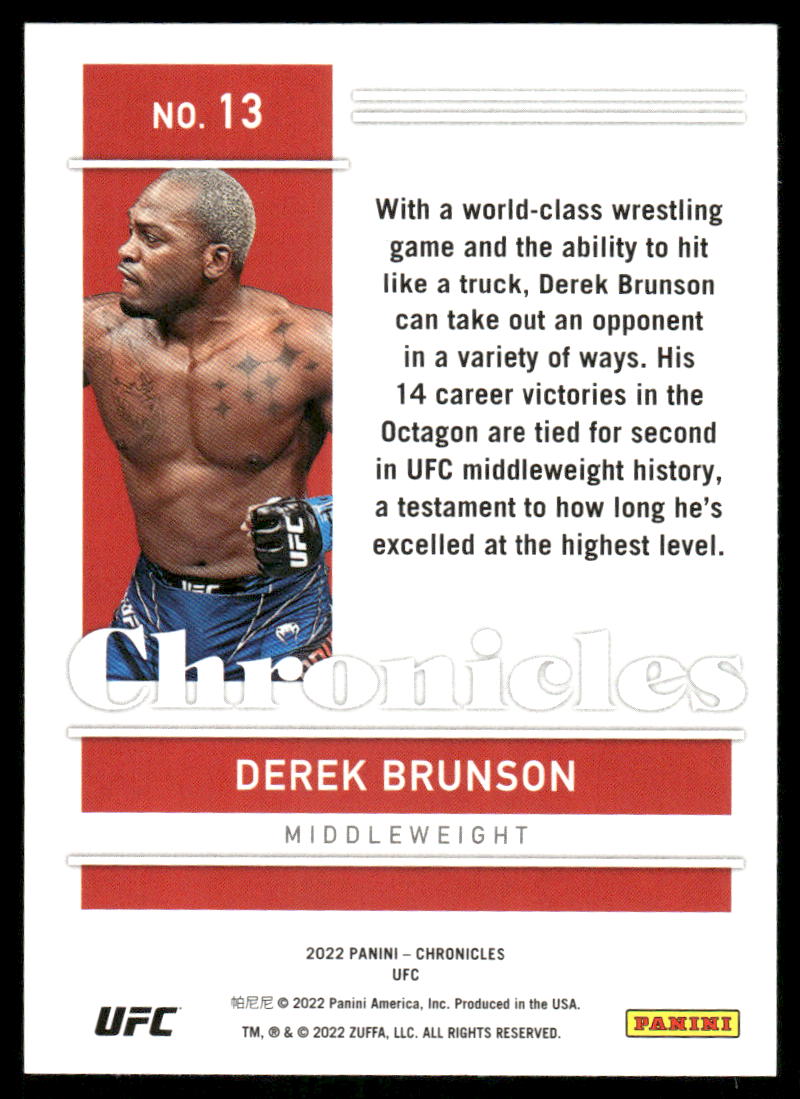 2022 Panini Chronicles UFC Derek Brunson #13 Mixed Martial Arts (MMA)