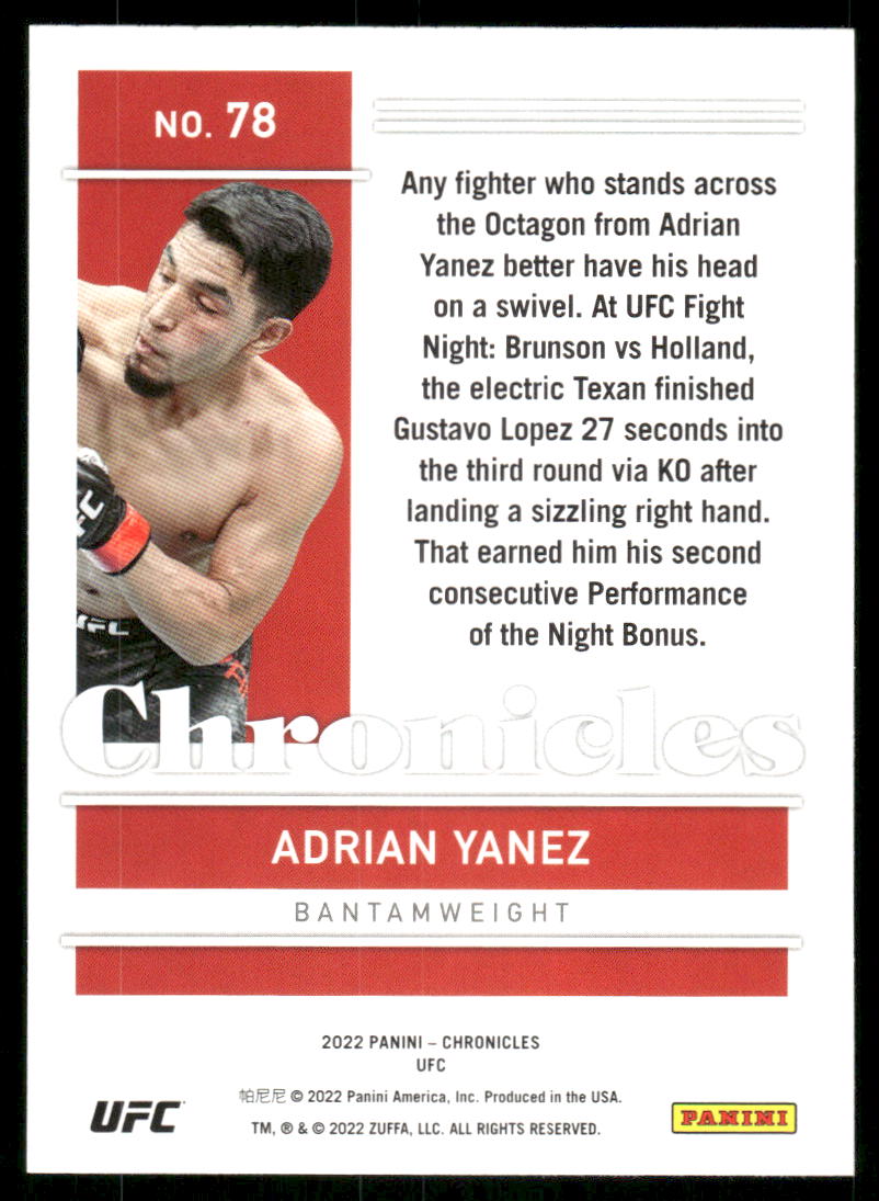 2022 Panini Chronicles UFC Adrian Yanez #78 RC Mixed Martial Arts (MMA)