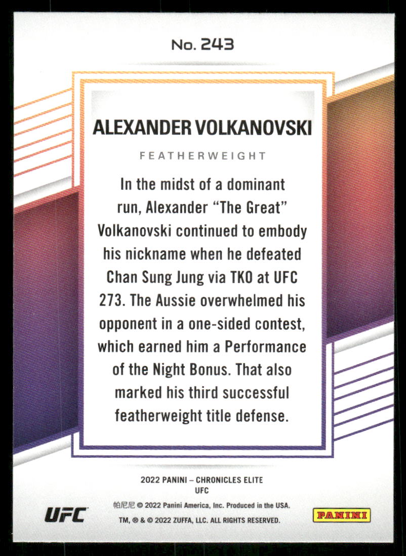 2022 Panini Chronicles Elite Alexander Volkanovski #243 MMA