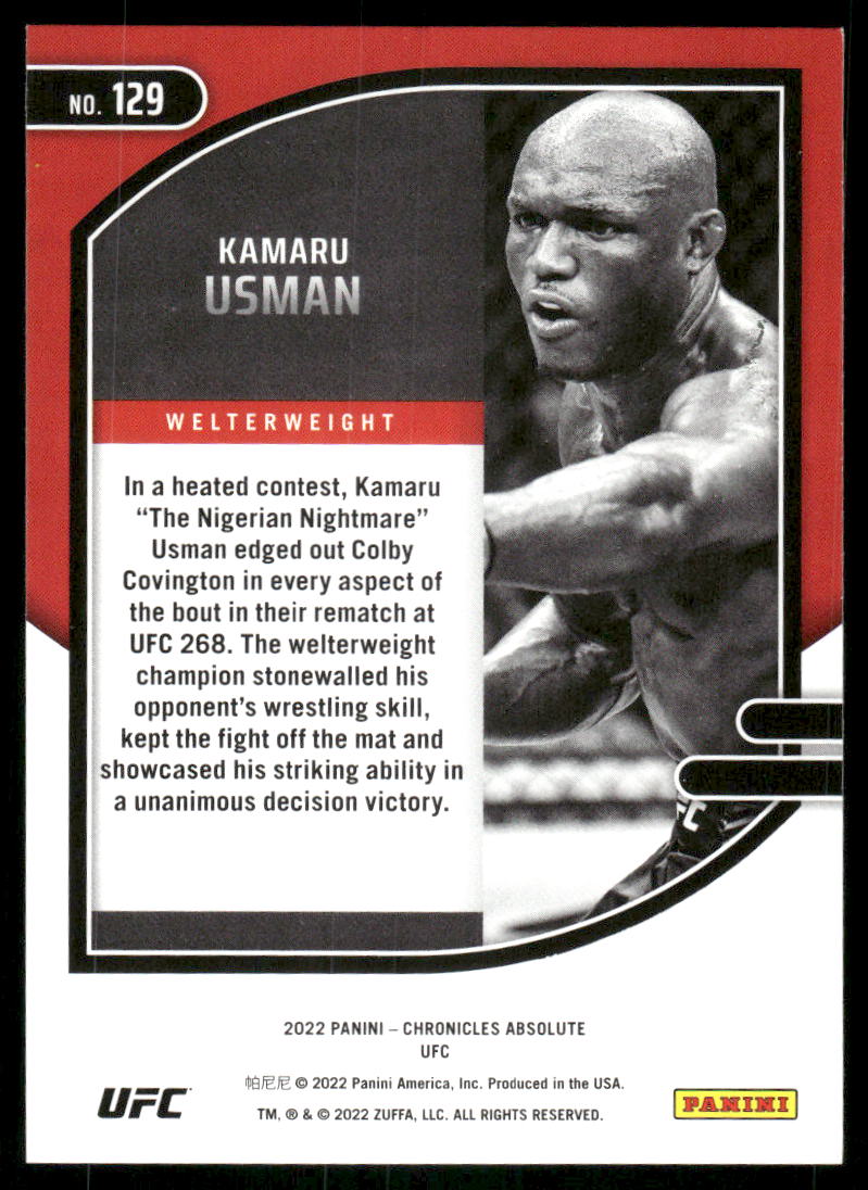 2022 Panini Absolute UFC Kamaru Usman #129 Mixed Martial Arts (MMA)