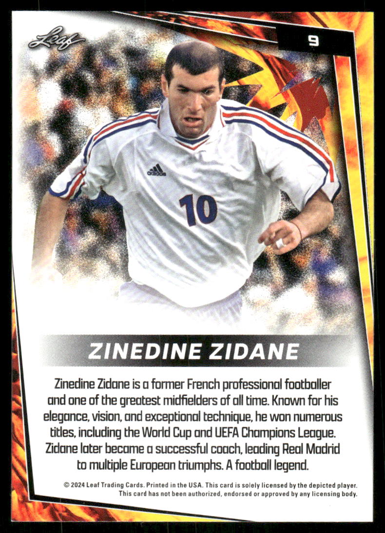 2024 Leaf Zinedine Zidane #9 Red Soccer