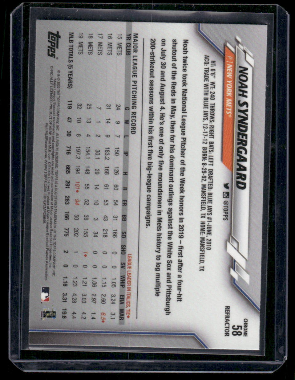 2020 Topps Chrome Noah Syndergaard #58 Baseball