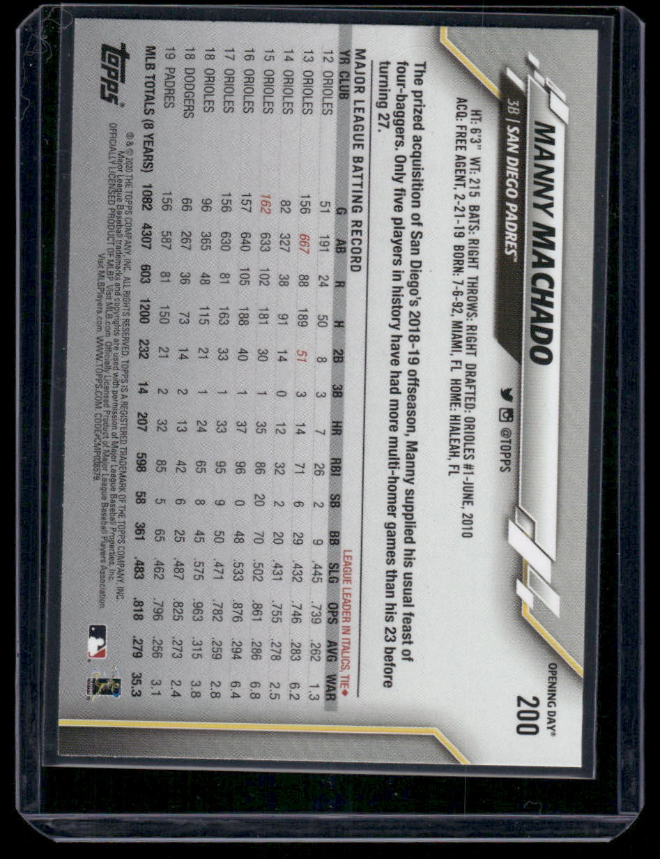 2020 Topps Opening Day Manny Machado #200 Baseball